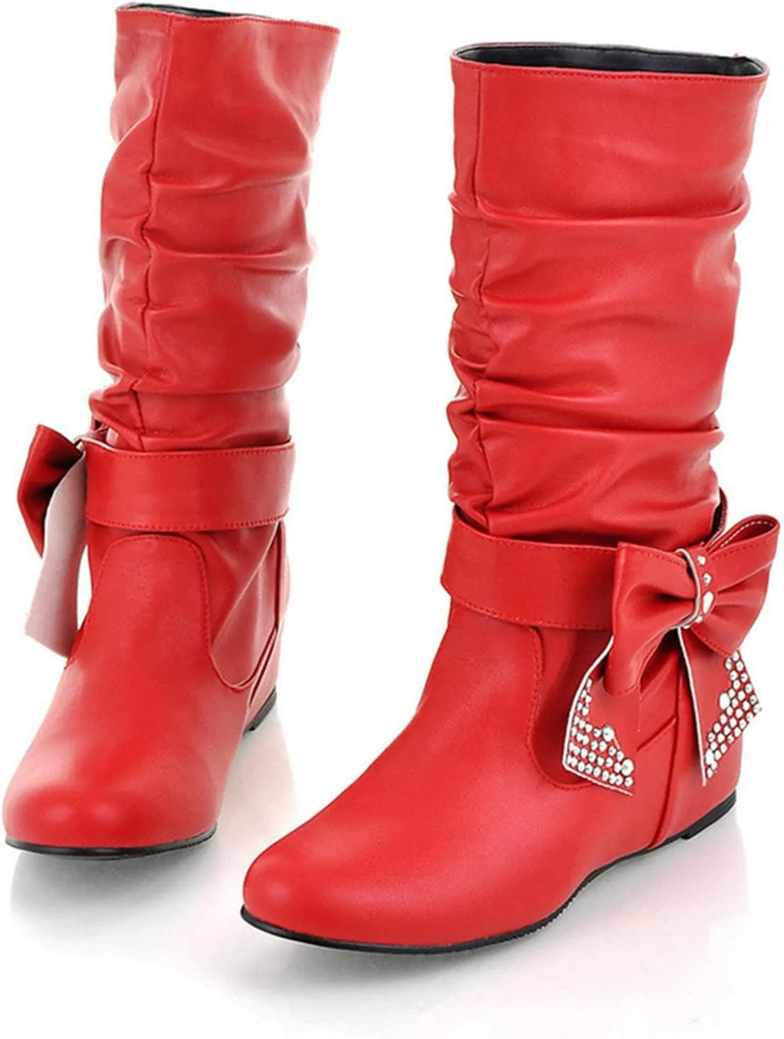 Ankle Boots For Women Retro Solid Color Thigh High Boots Pleated Suede Chunky Heeled Knee High Cowgirl Boots
