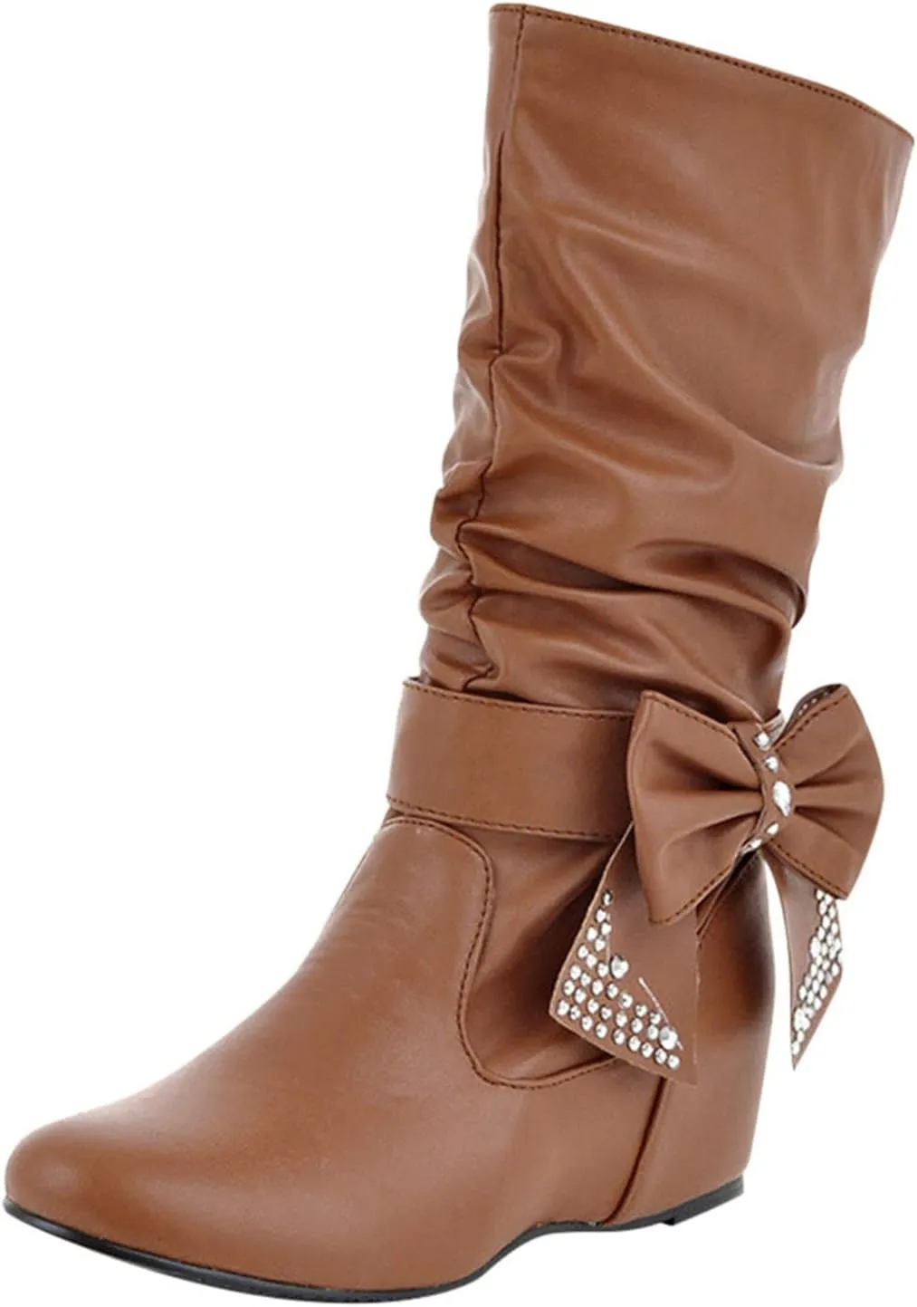 Ankle Boots For Women Retro Solid Color Thigh High Boots Pleated Suede Chunky Heeled Knee High Cowgirl Boots