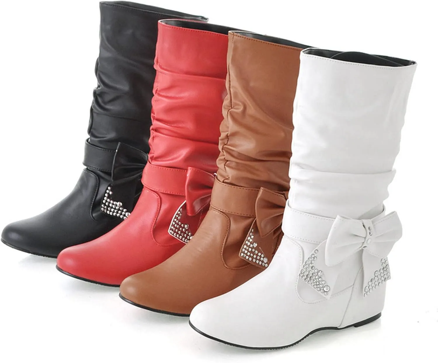 Ankle Boots For Women Retro Solid Color Thigh High Boots Pleated Suede Chunky Heeled Knee High Cowgirl Boots