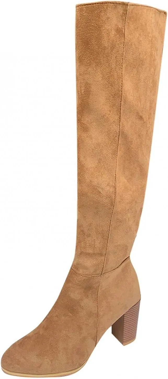 Bcshiye Women's Over The Knee Thigh High Chunky Heel Boots Fashion Warm Winter Long Boot with Side Zipper Suede Booties