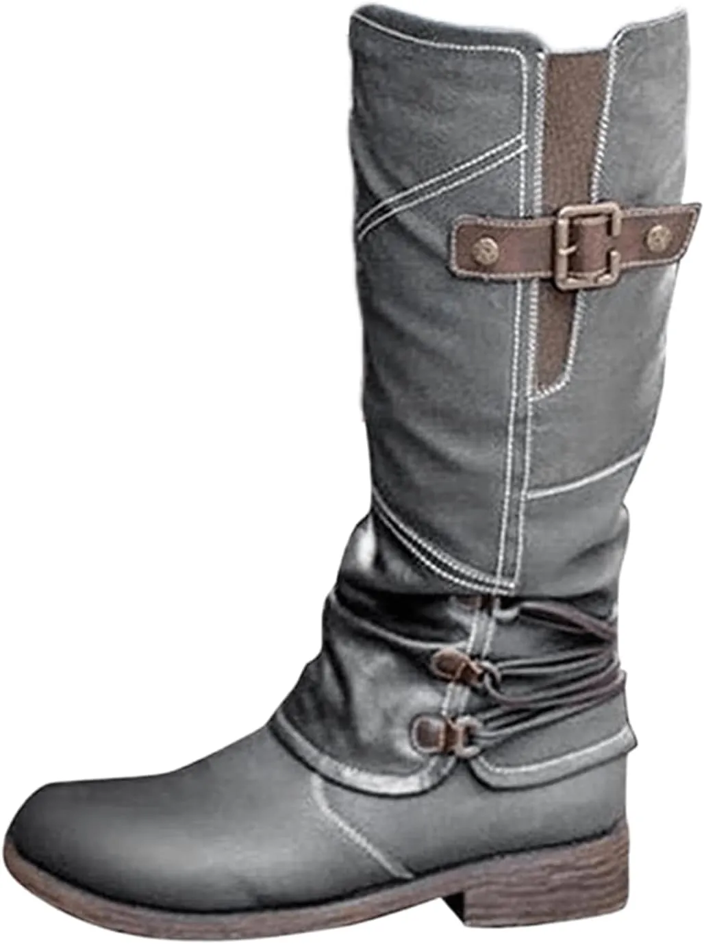Boots For Women Knee High Wide Calf Leather Combat Boots Side Zipper Military Shoes Motorcycle Riding Biker Boots