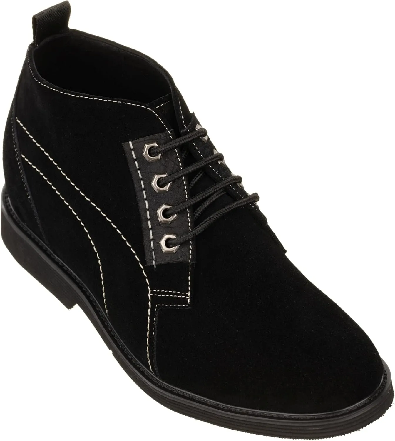 CALTO Men's Invisible Height Increasing Elevator Shoes - Black Suede Leather Chukka Lace-up Ankle Boots - 3.2 Inches Taller - K9913 - Size 12 D(M) US