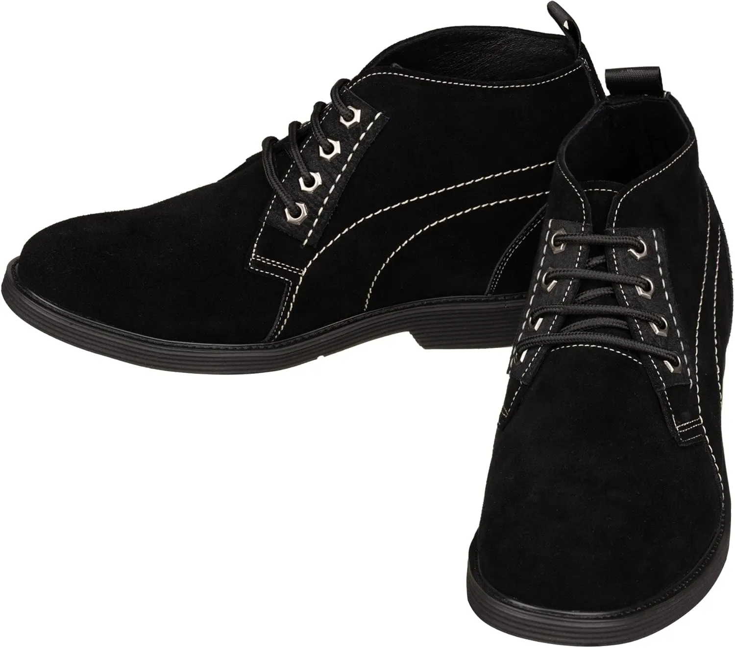 CALTO Men's Invisible Height Increasing Elevator Shoes - Black Suede Leather Chukka Lace-up Ankle Boots - 3.2 Inches Taller - K9913 - Size 12 D(M) US