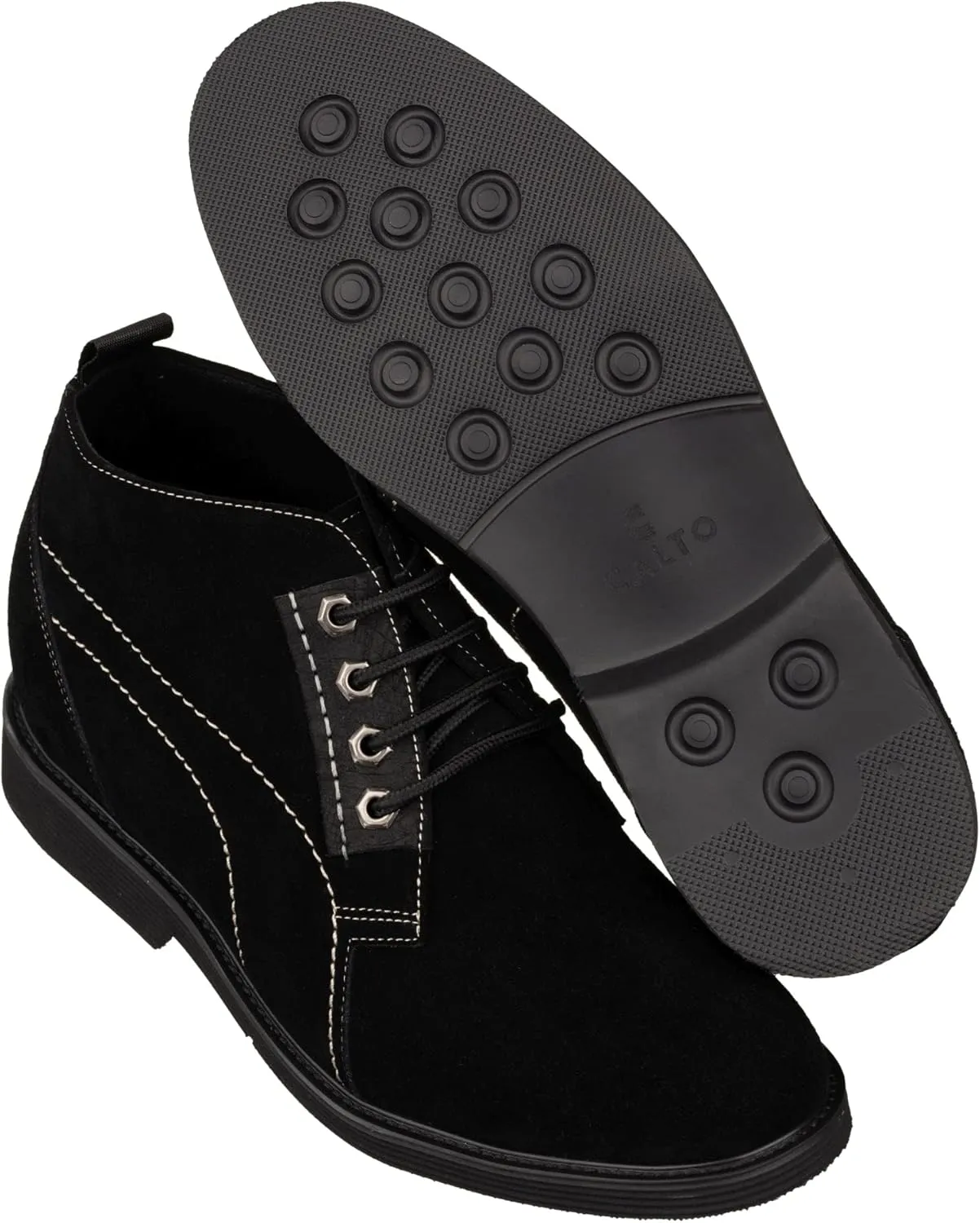 CALTO Men's Invisible Height Increasing Elevator Shoes - Black Suede Leather Chukka Lace-up Ankle Boots - 3.2 Inches Taller - K9913 - Size 12 D(M) US