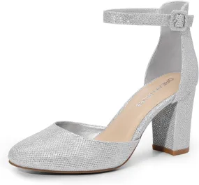 DREAM PAIRS Women's Closed Toe Chunky Heels Ankle Strap Low Block Heels Round Toe Dress Bridal Wedding Pumps Shoes
