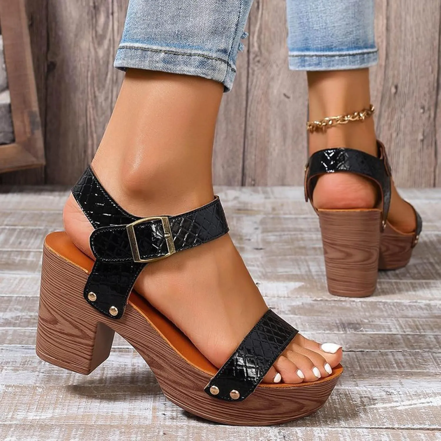 Heeled Sandals Strappy Square Open Toe Heels Toe Square Heels Comfortable Beach Shoes Sandals