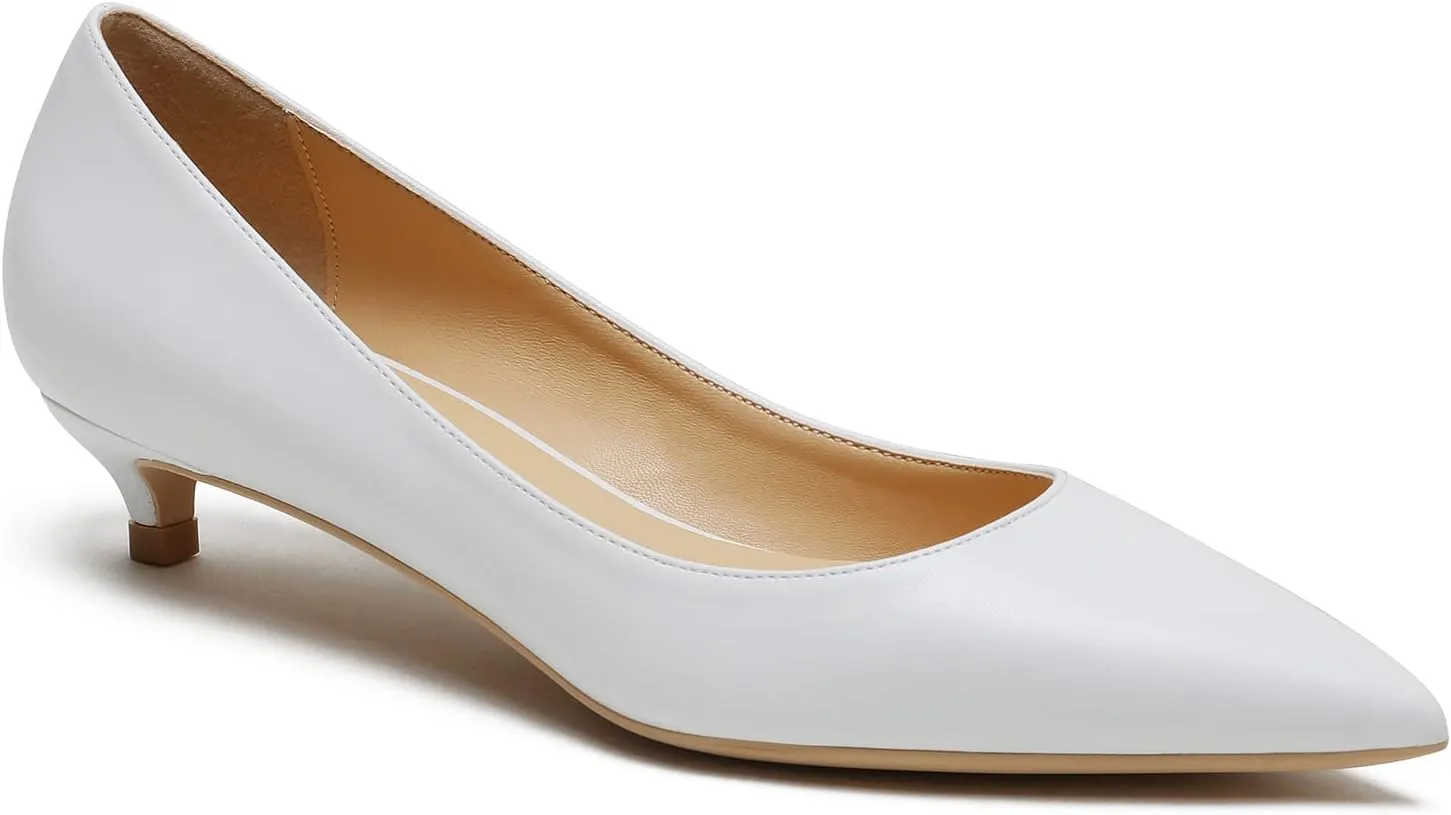 MOOMMO Low Kitten Heel Pumps for Women Pointed Toe Satin Dress Shoes Slip On 1 Inch Low Heel Work Pumps Comfy Basic Casual Office Evening Party Bridal Pump Shoes 4-13 M US