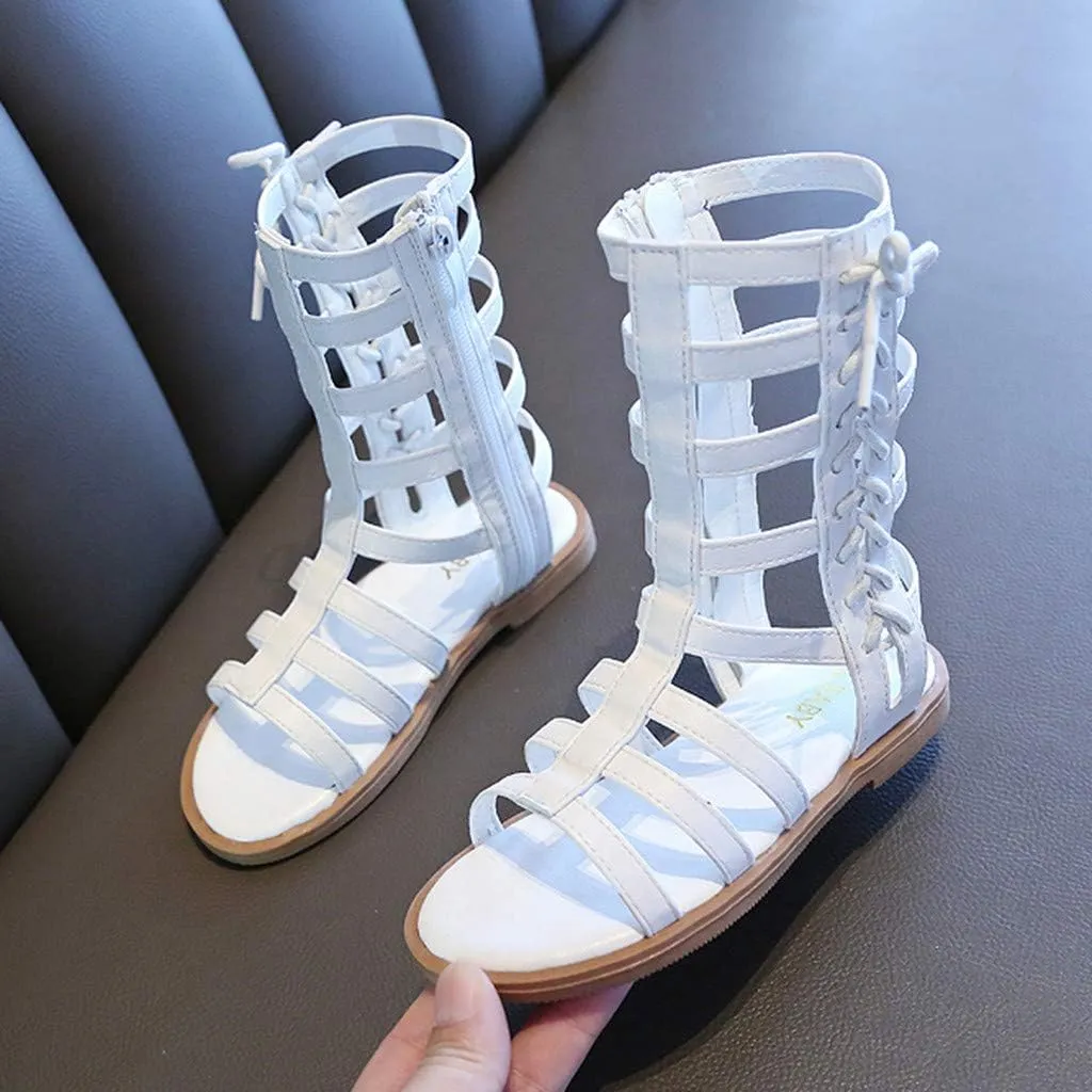 Open Toe Gladiator Sandal for 7-8 Years Toddler Girls’ Sandals Leather Sandals with Ankle Zipper Roman Shoes