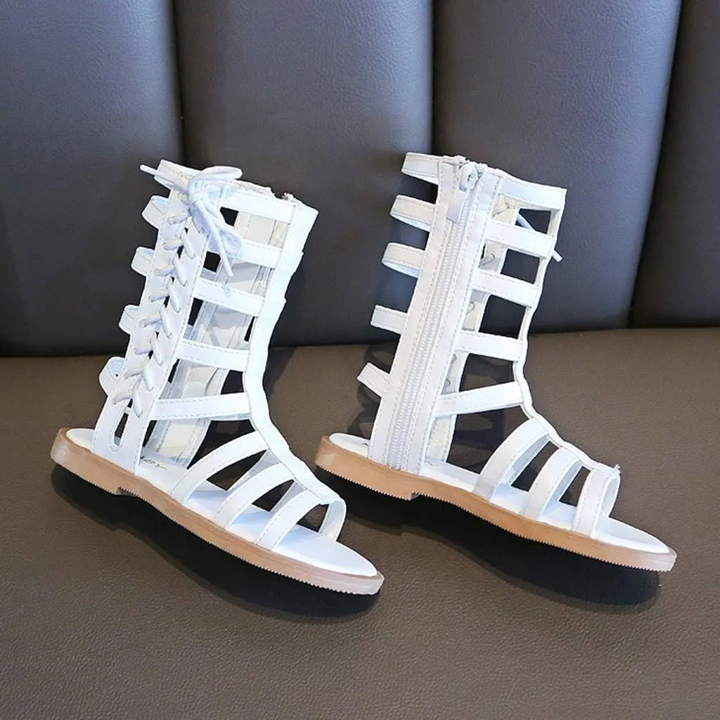 Open Toe Gladiator Sandal for 7-8 Years Toddler Girls’ Sandals Leather Sandals with Ankle Zipper Roman Shoes