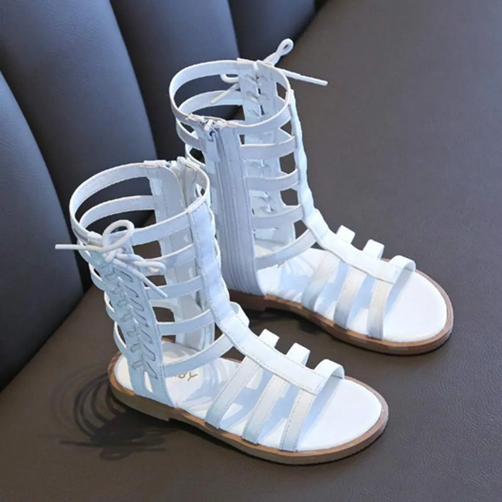 Open Toe Gladiator Sandal for 7-8 Years Toddler Girls’ Sandals Leather Sandals with Ankle Zipper Roman Shoes
