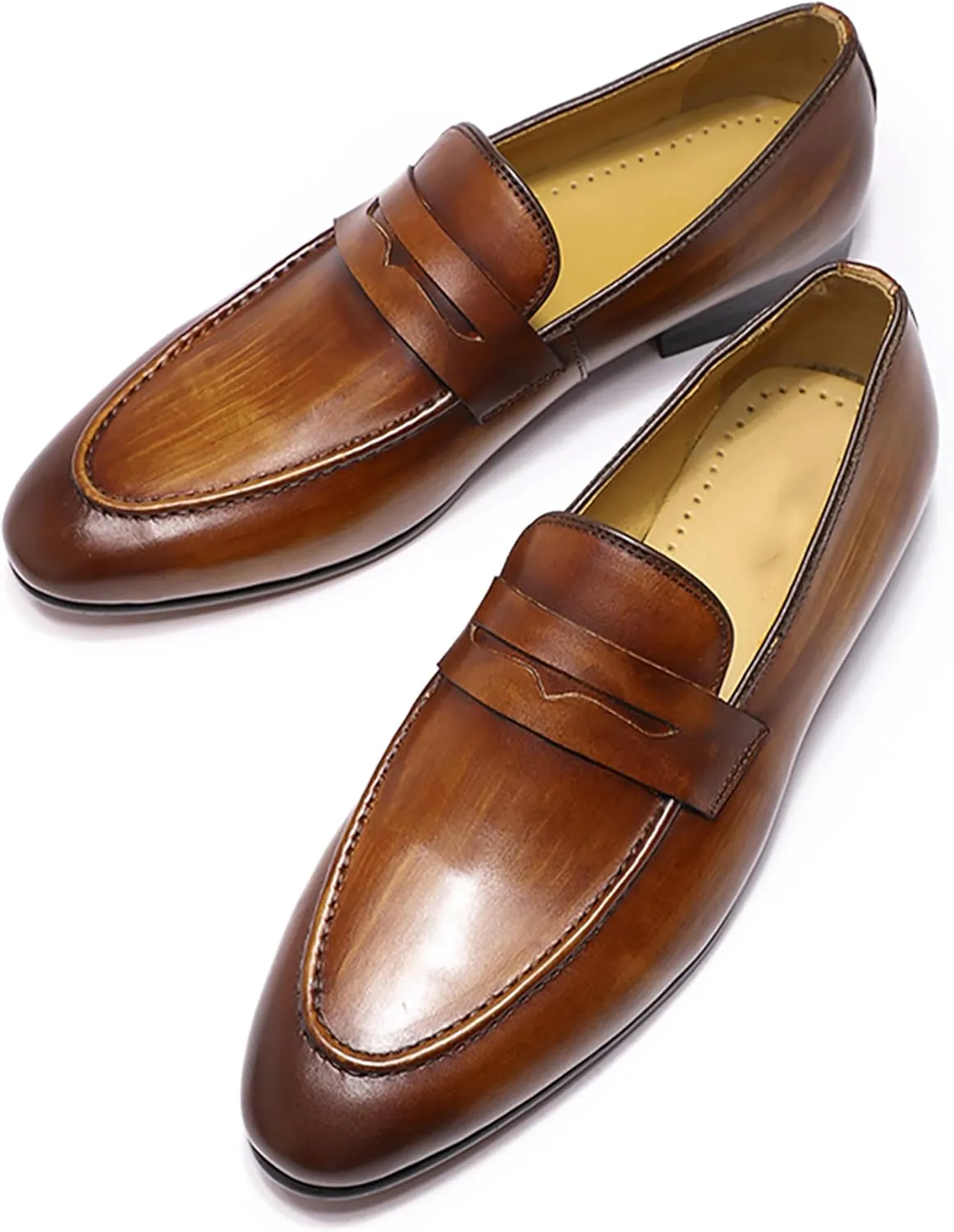 Santimon Men's Loafers Slip On Dress Casual Prom Shoes Genuine Leather Penny Loafers Mens Fashion Wedding Tuexdo Formal Business Suit Loafer Comfortable Walking Shoes