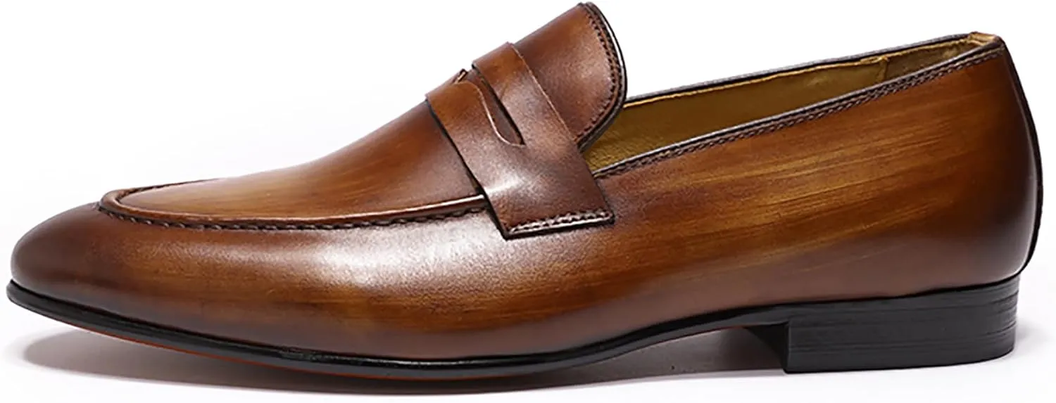 Santimon Men's Loafers Slip On Dress Casual Prom Shoes Genuine Leather Penny Loafers Mens Fashion Wedding Tuexdo Formal Business Suit Loafer Comfortable Walking Shoes
