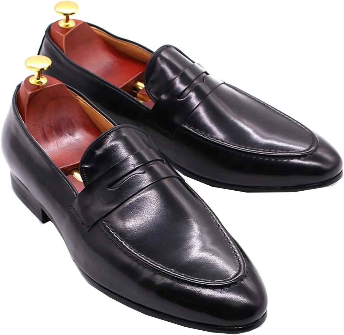Santimon Men's Loafers Slip On Dress Casual Prom Shoes Genuine Leather Penny Loafers Mens Fashion Wedding Tuexdo Formal Business Suit Loafer Comfortable Walking Shoes