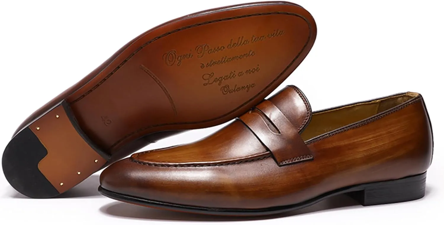 Santimon Men's Loafers Slip On Dress Casual Prom Shoes Genuine Leather Penny Loafers Mens Fashion Wedding Tuexdo Formal Business Suit Loafer Comfortable Walking Shoes