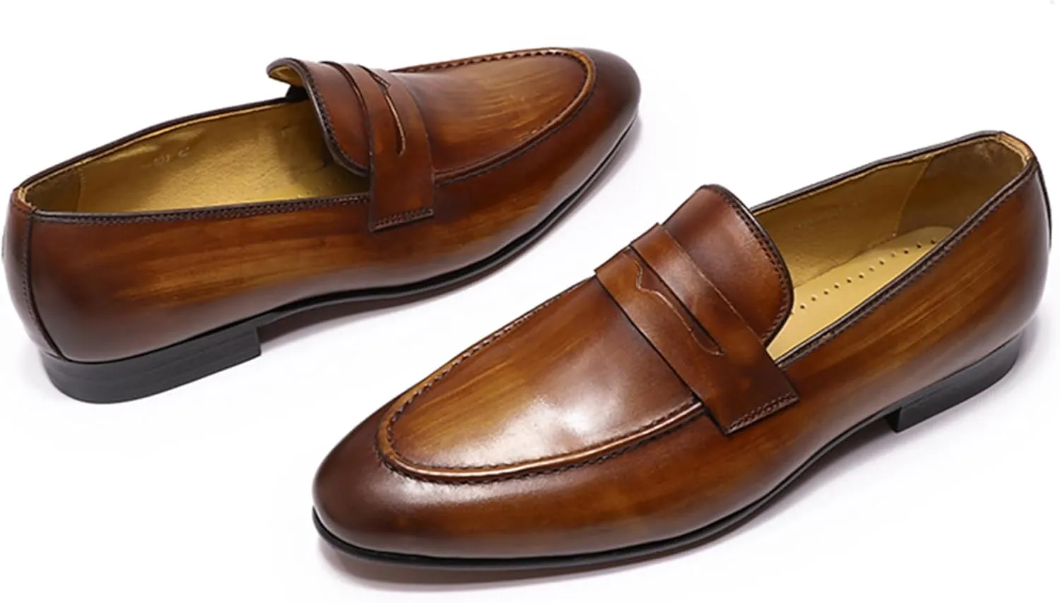 Santimon Men's Loafers Slip On Dress Casual Prom Shoes Genuine Leather Penny Loafers Mens Fashion Wedding Tuexdo Formal Business Suit Loafer Comfortable Walking Shoes
