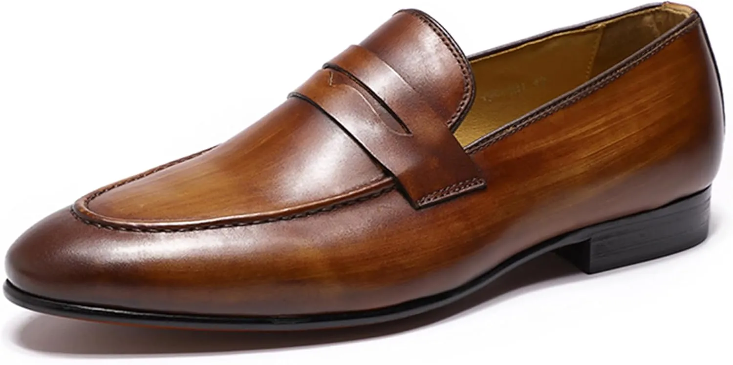 Santimon Men's Loafers Slip On Dress Casual Prom Shoes Genuine Leather Penny Loafers Mens Fashion Wedding Tuexdo Formal Business Suit Loafer Comfortable Walking Shoes