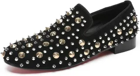 Santimon Mens Studded Loafers Spikes Rivets Luxury Penny Loafers Wedding Dress Slip On Party Prom Shoes Wingtip Suede Mocasines Casual Tuxedo Western Dsico Ballroom Smoking Shoes for Men
