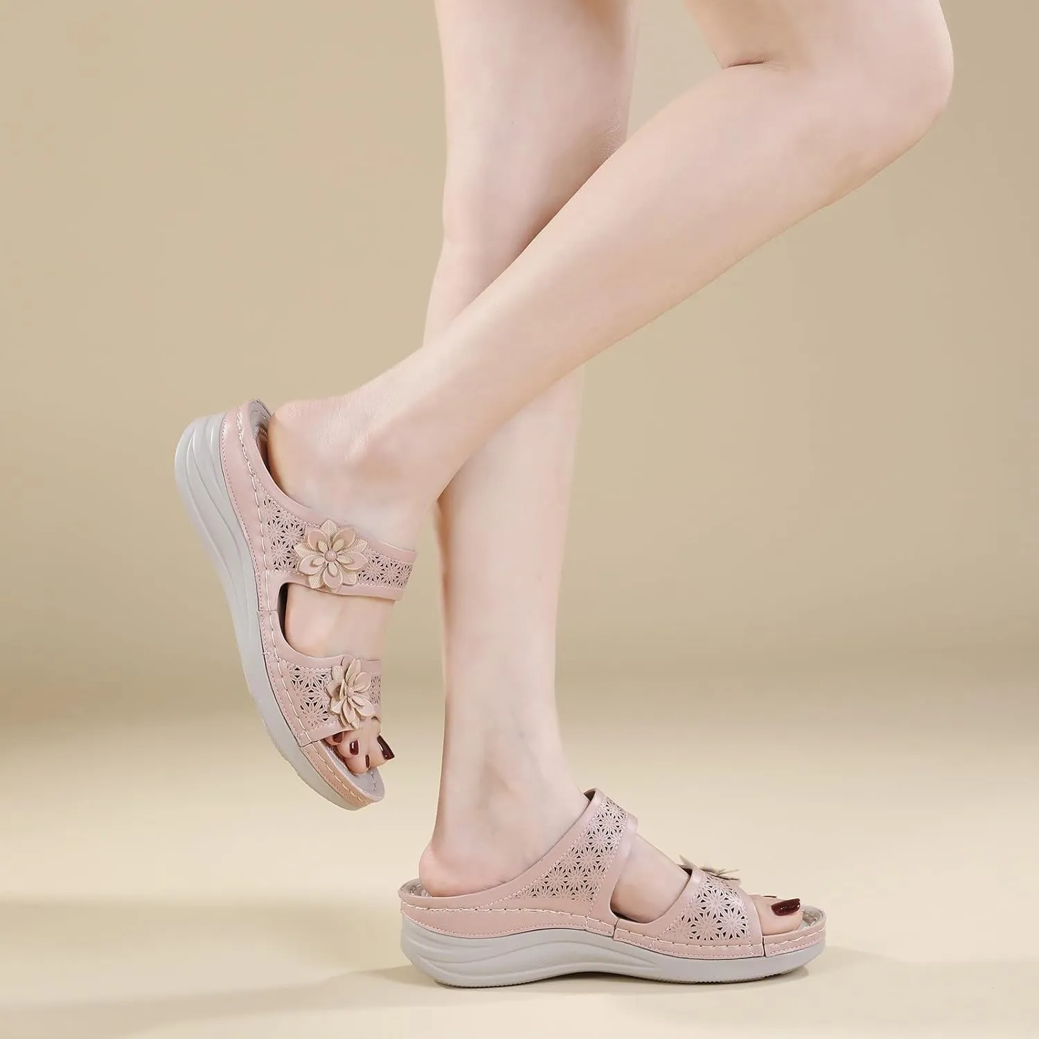 Wedge Sandals for Women Flower Hollow Platform Sandals Arch Support Sandals Slip on Beach Shoes Summer Spring Slippers2