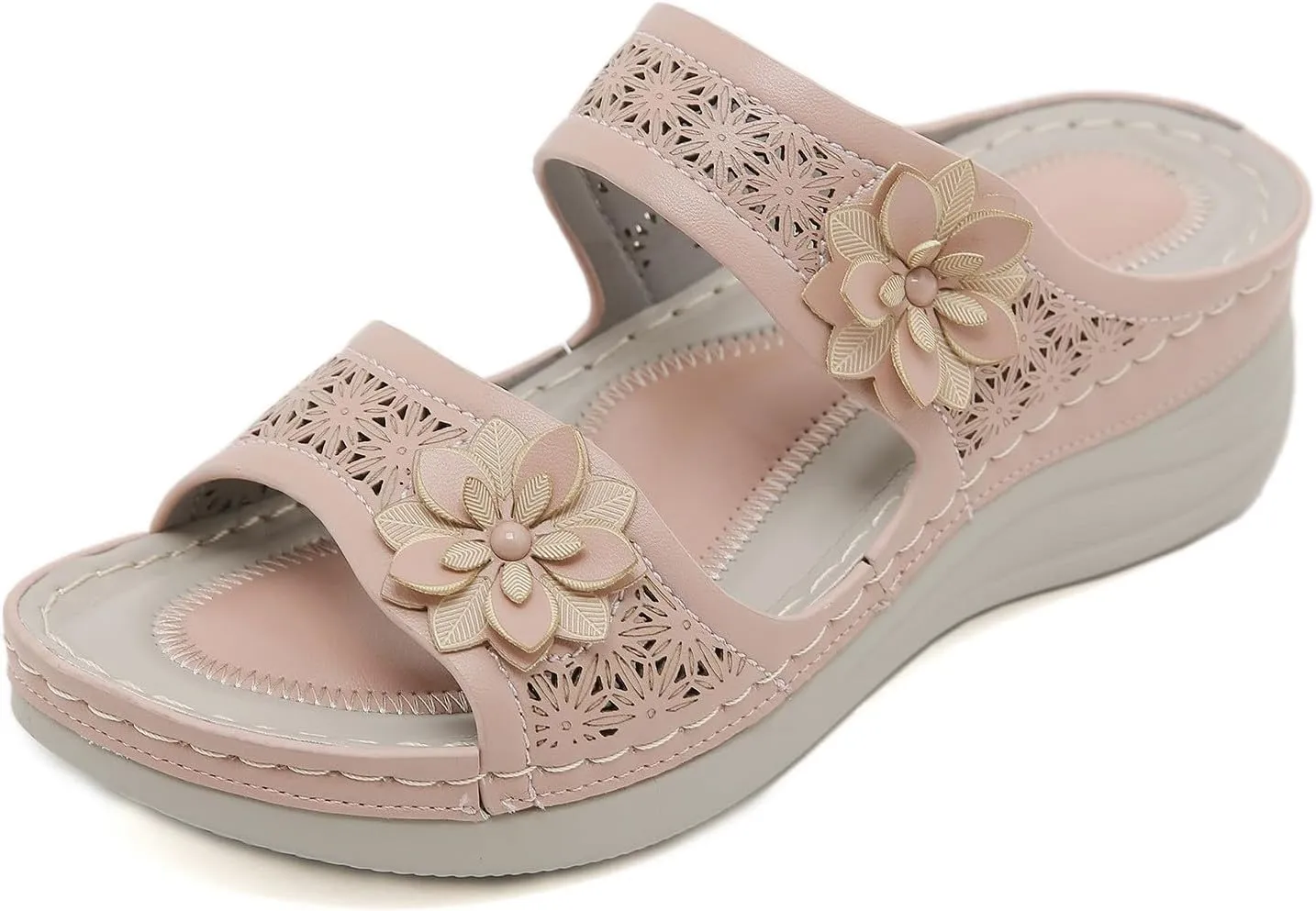Wedge Sandals for Women Flower Hollow Platform Sandals Arch Support Sandals Slip on Beach Shoes Summer Spring Slippers2