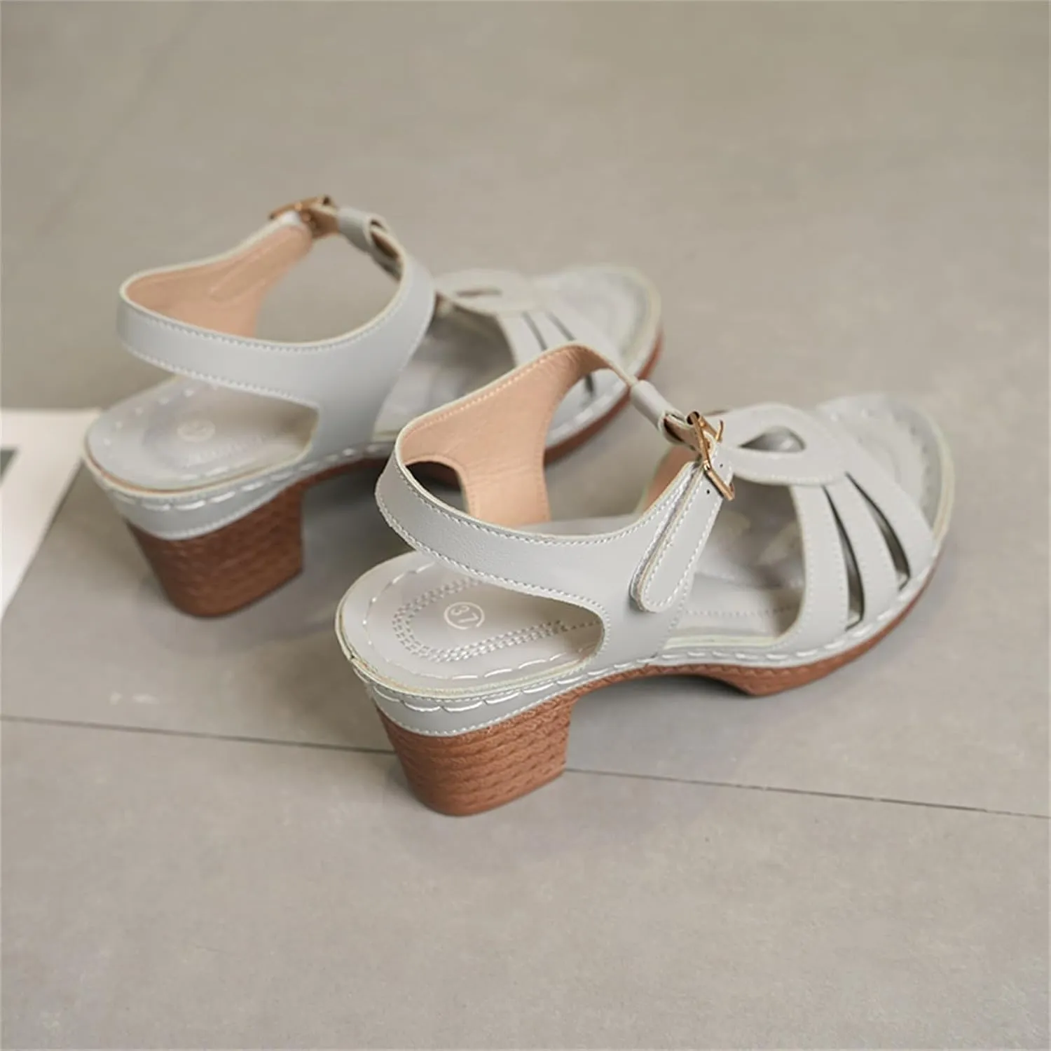 Womens Heeled Sandals Square Open Toe Small Chunky Heel Platform Sandals for Women Leather Insole Daily Sandals