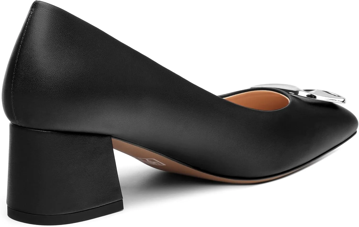 Women's Slip On Square Closed Toe Metal Buckle Matte Chunky Low Heel Pumps Comfortable Office Dress Shoes 2 Inch