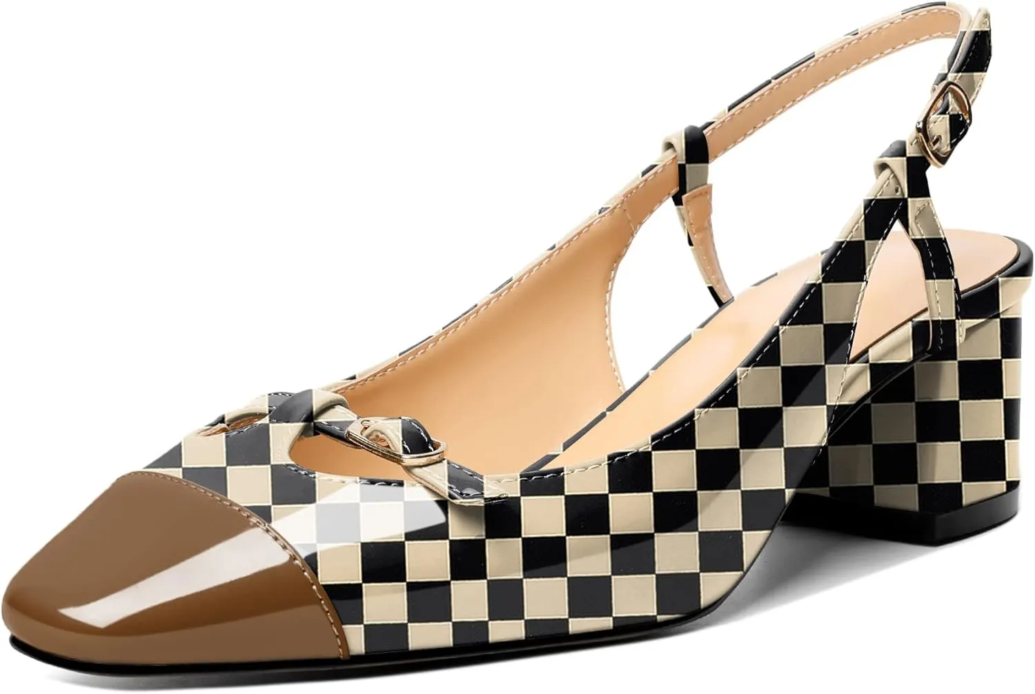 Zamikoo Women's Slingback Heels, Square Toe Low Block Heels with Adjustable Buckle, 2 Inches Multicolor Heels, Dress Shoes for Ladies Office Wedding Work Evening