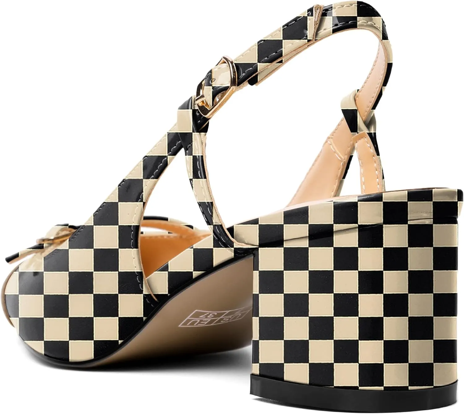 Zamikoo Women's Slingback Heels, Square Toe Low Block Heels with Adjustable Buckle, 2 Inches Multicolor Heels, Dress Shoes for Ladies Office Wedding Work Evening
